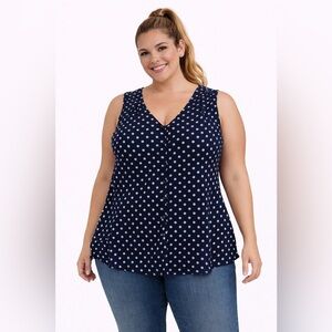 Adele & May navy with white polkadots tank top with sheer overlay sz 3x
